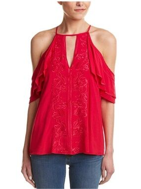 Parker Ember Cold Shoulder Embroidered Halter Tunic